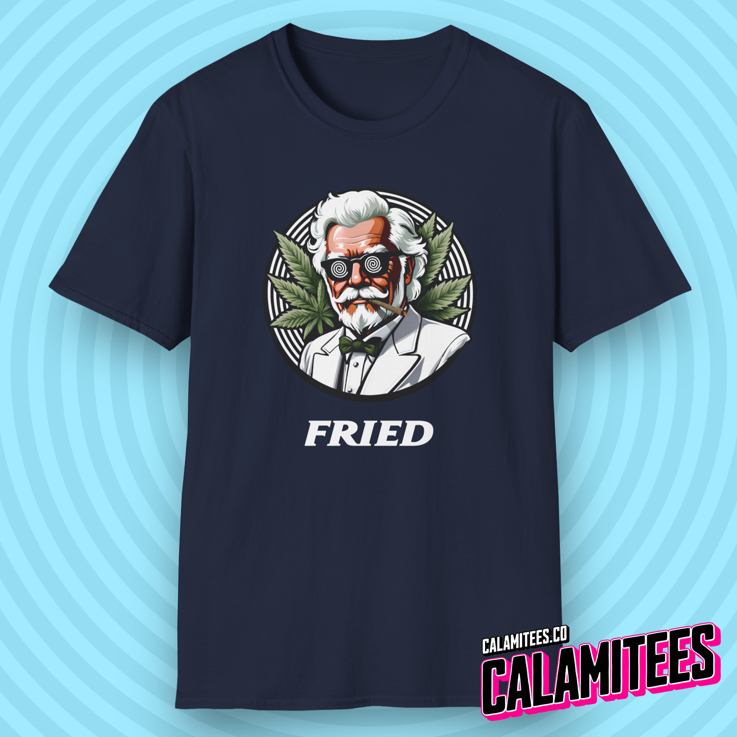 Fried KFC Parody Cannabis Stoned Colonel Sanders Graphic Tee For Weed and Food Lovers Funny T-Shirt