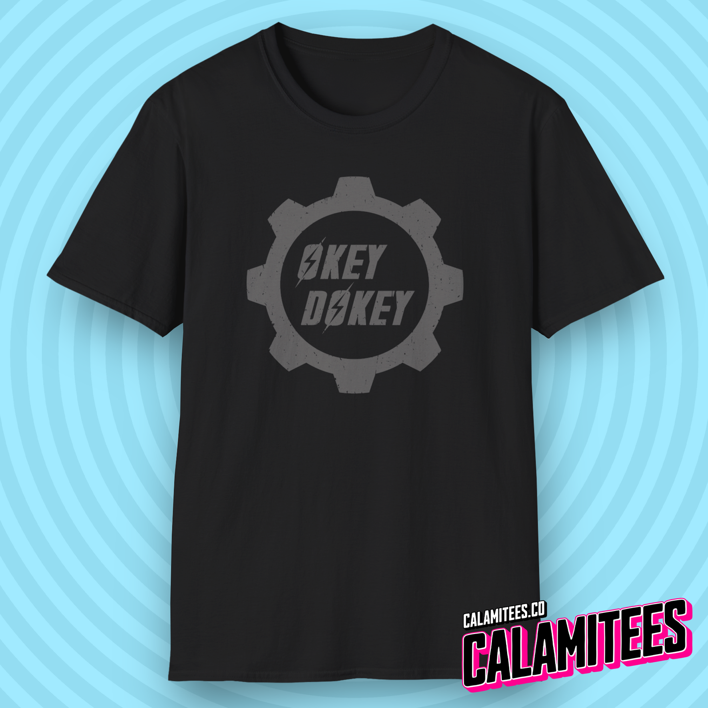 Okey Dokey Distressed Fallout Style Logo Graphic T-Shirt