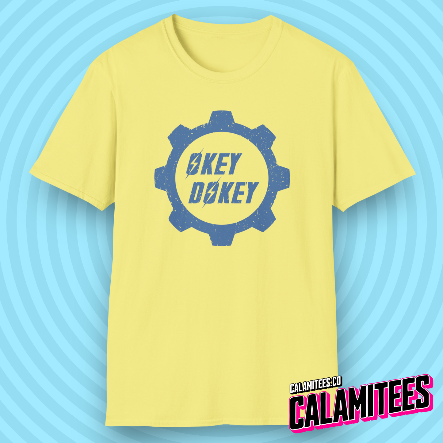 Okey Dokey Distressed Fallout Style Logo Graphic T-Shirt