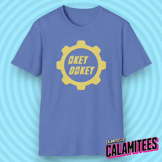 Okey Dokey Distressed Fallout Style Logo Graphic T-Shirt
