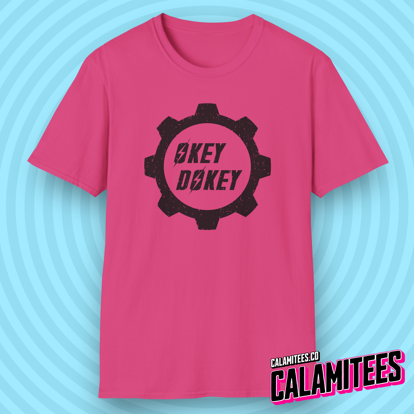 Okey Dokey Distressed Fallout Style Logo Graphic T-Shirt