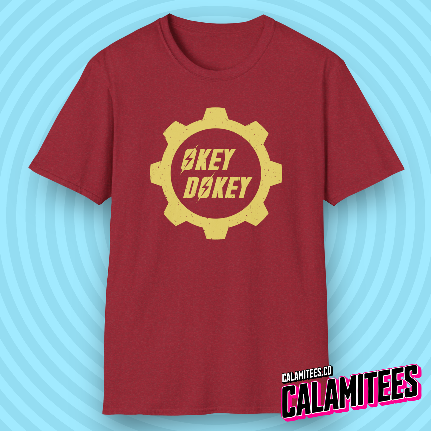 Okey Dokey Distressed Fallout Style Logo Graphic T-Shirt