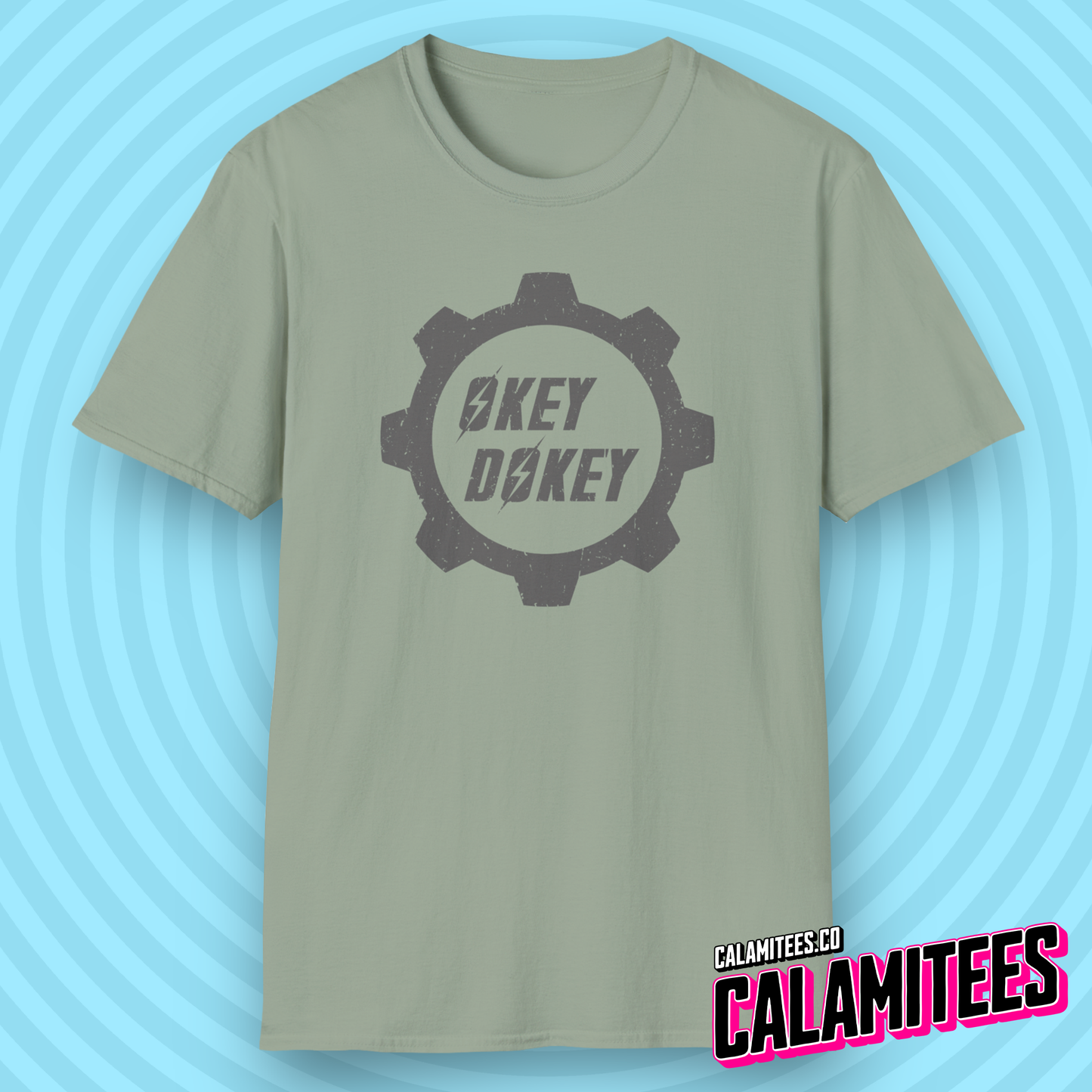 Okey Dokey Distressed Fallout Style Logo Graphic T-Shirt