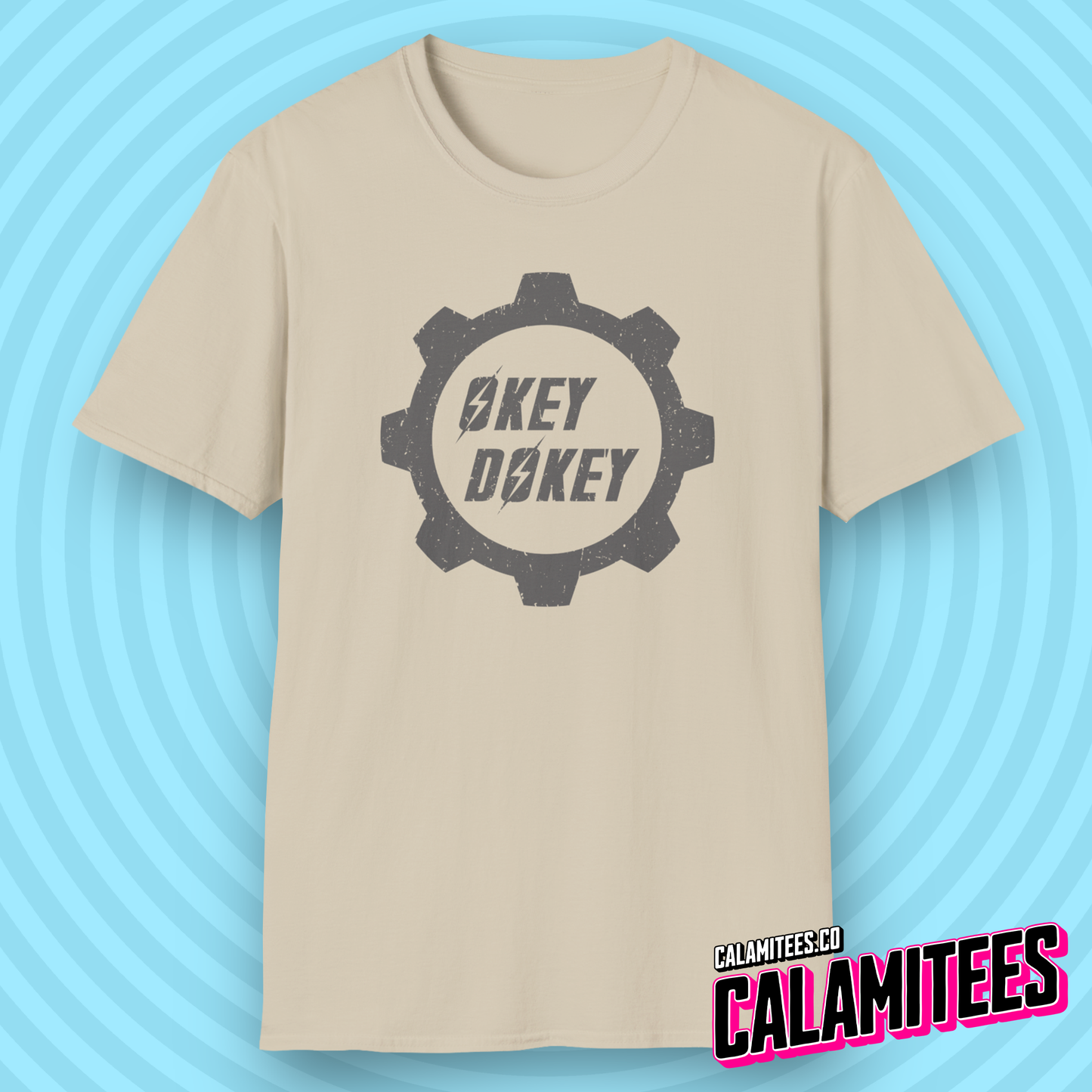 Okey Dokey Distressed Fallout Style Logo Graphic T-Shirt