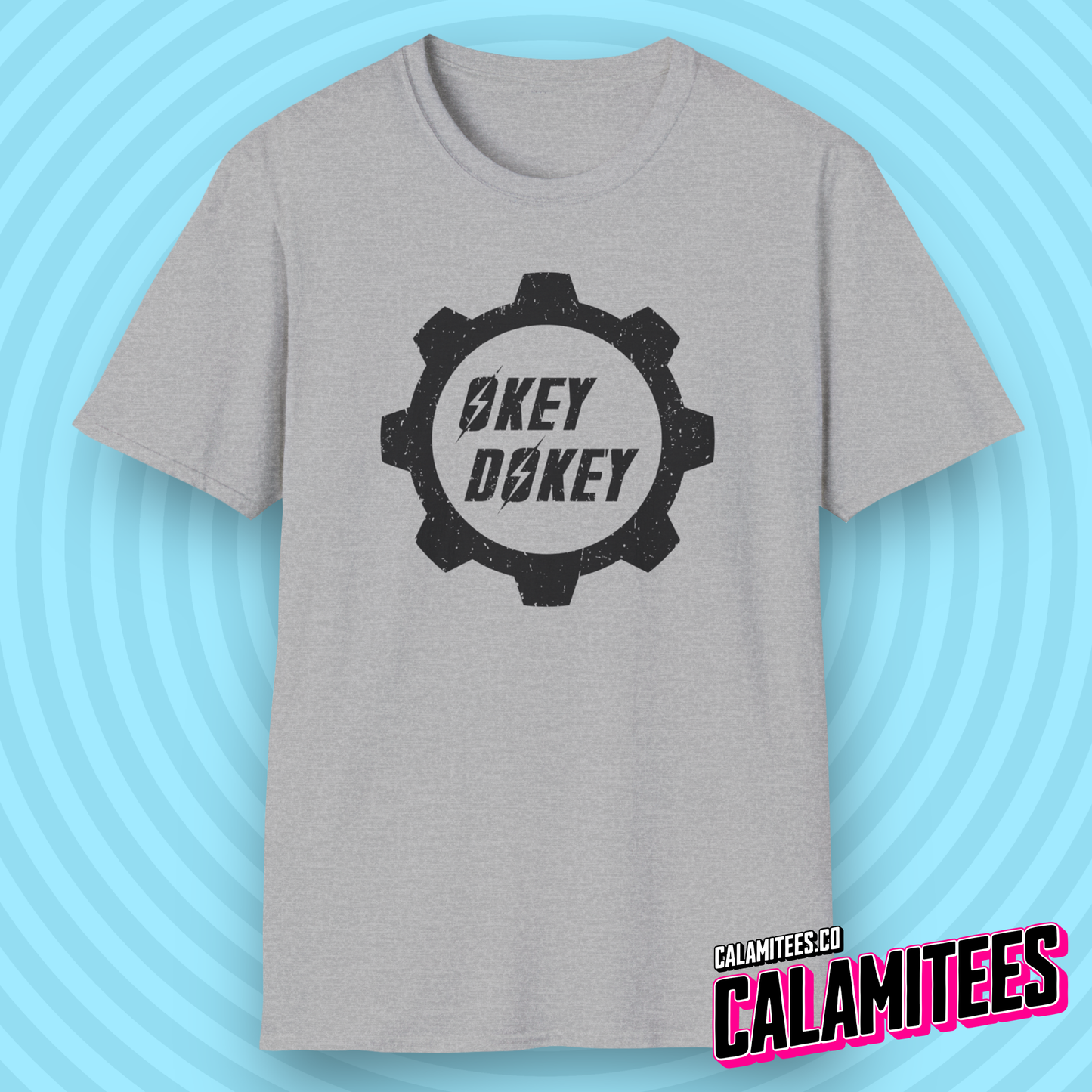 Okey Dokey Distressed Fallout Style Logo Graphic T-Shirt