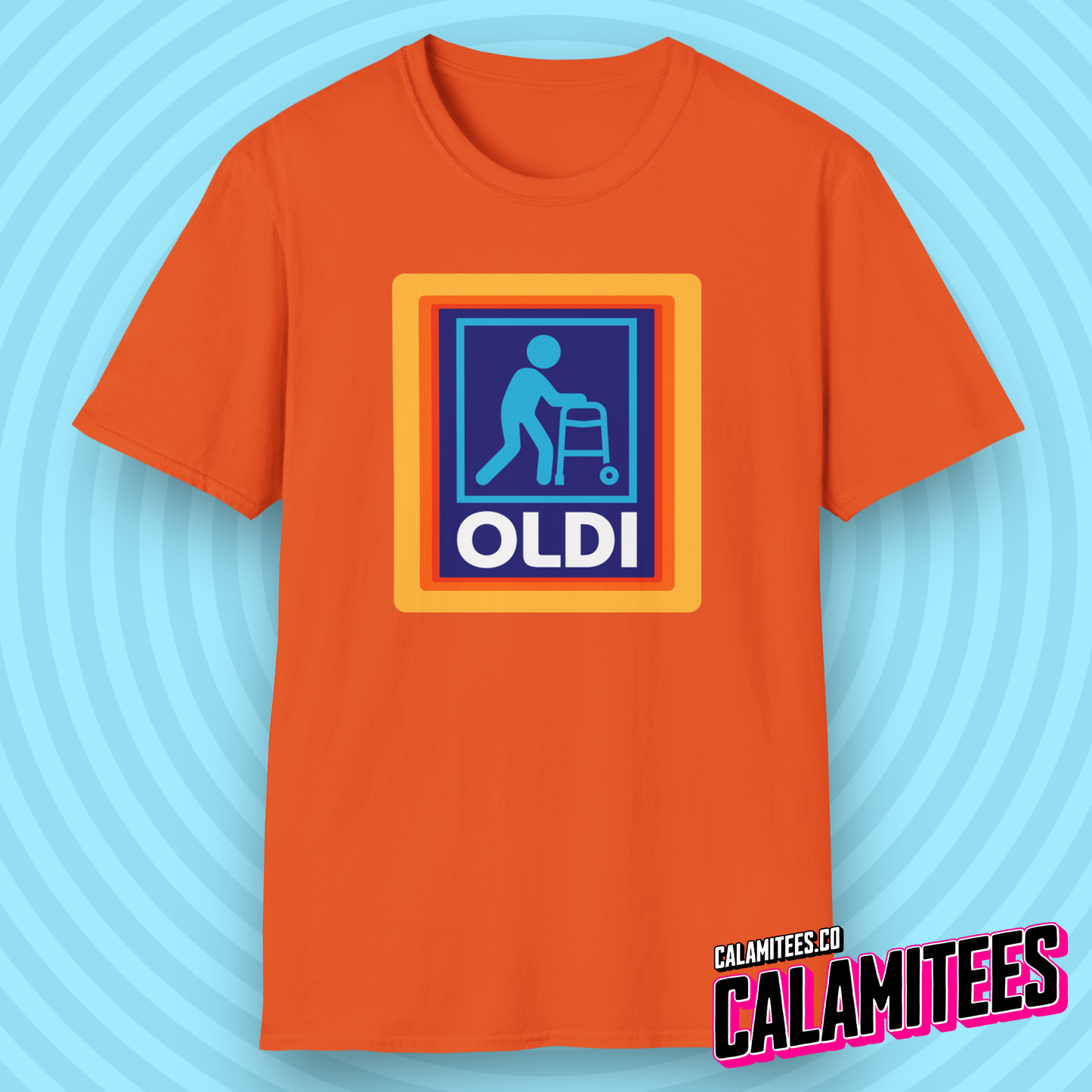 Oldi - Old Person With a Walker Parody Logo T-Shirt