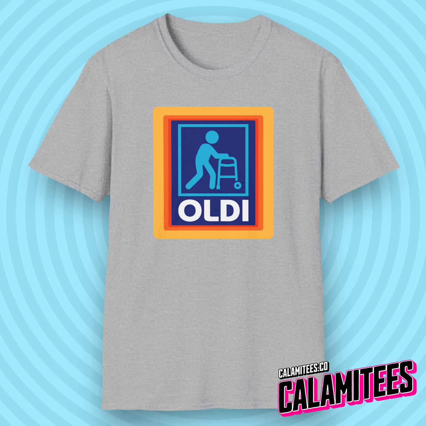 Oldi - Old Person With a Walker Parody Logo T-Shirt