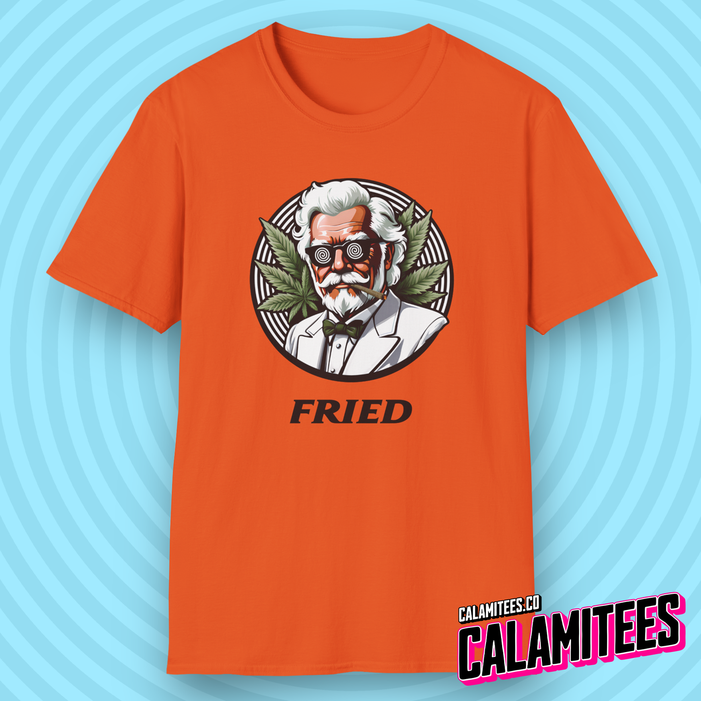 Fried KFC Parody Cannabis Stoned Colonel Sanders Graphic Tee For Weed and Food Lovers Funny T-Shirt