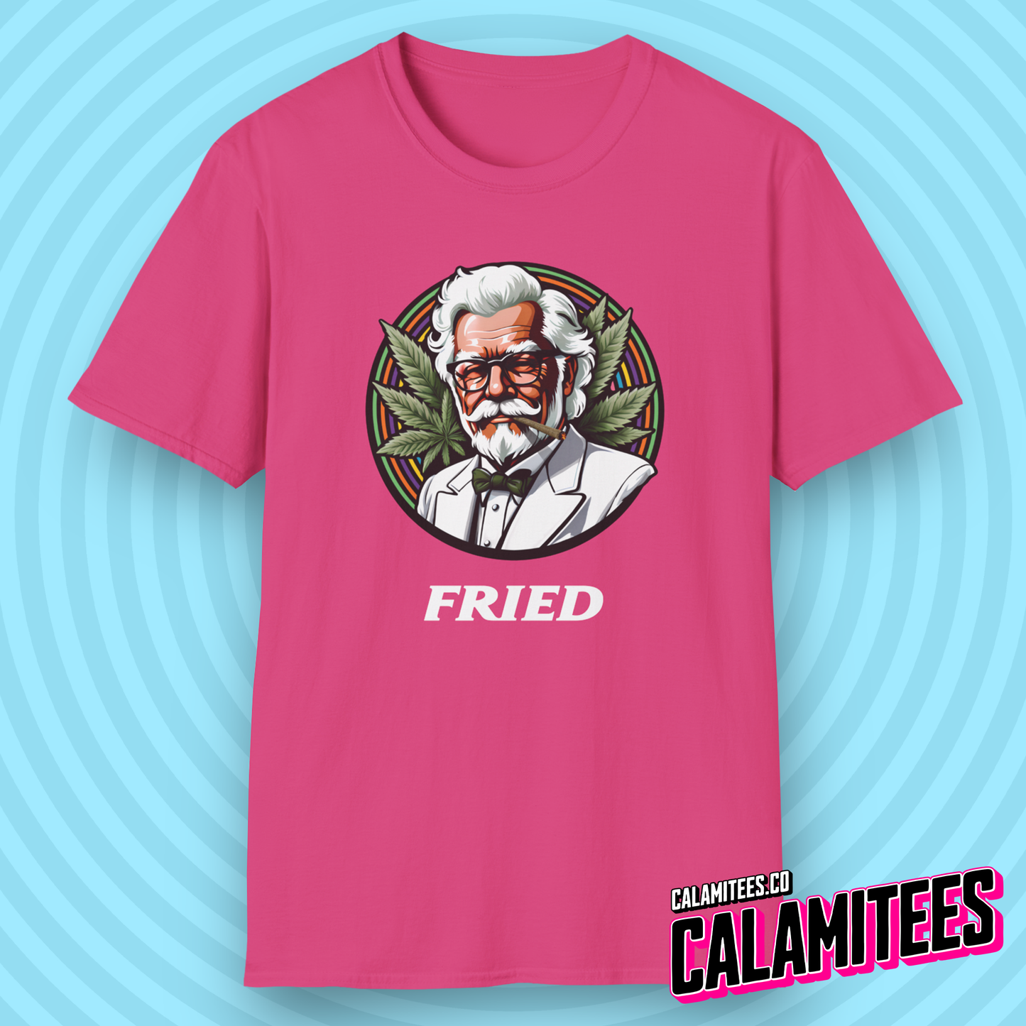 Fried KFC Parody Cannabis Stoned Colonel Sanders Graphic Tee For Weed and Food Lovers Funny T-Shirt