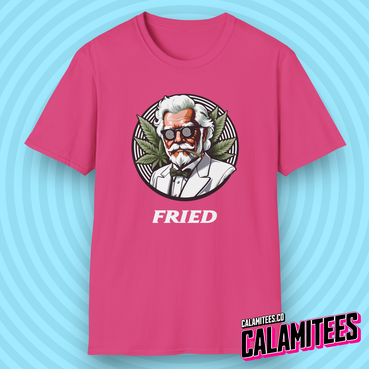 Fried KFC Parody Cannabis Stoned Colonel Sanders Graphic Tee For Weed and Food Lovers Funny T-Shirt