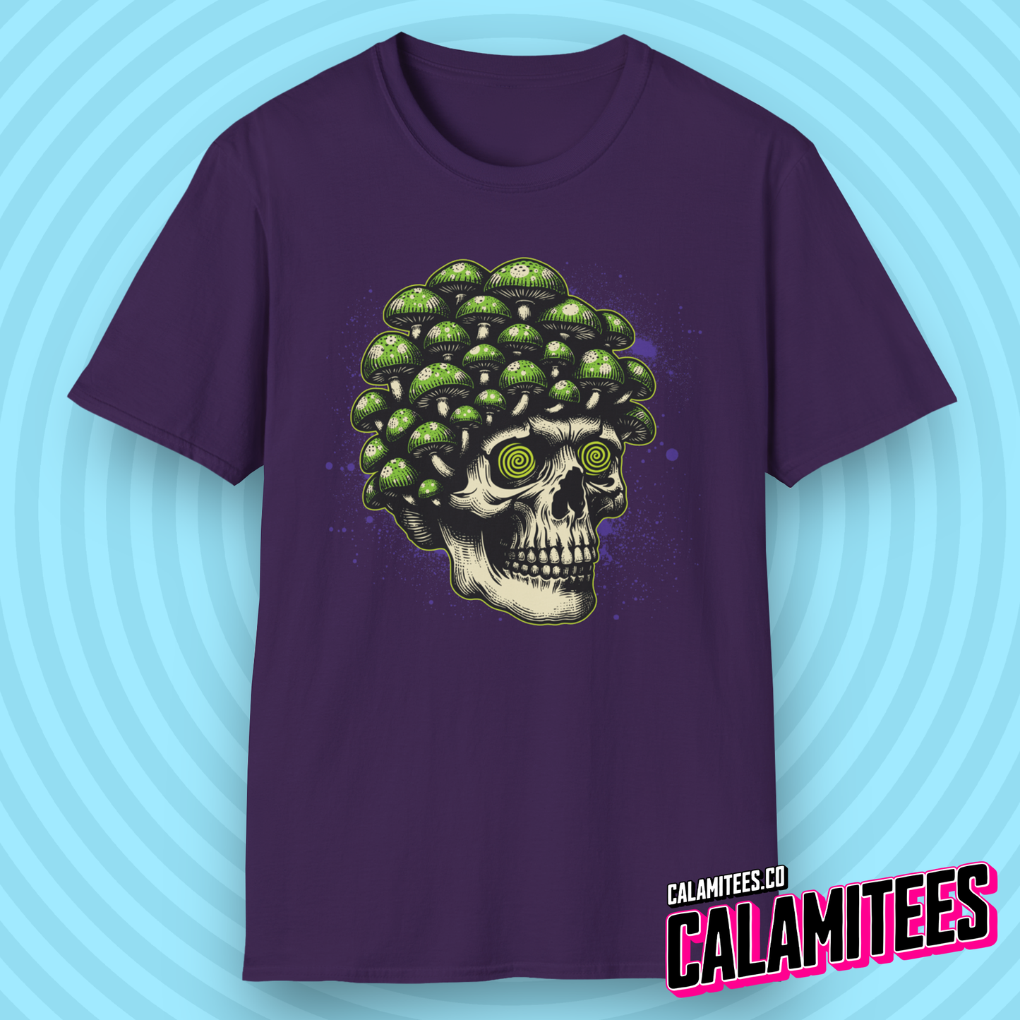 Trippy Magic Mushroom Skull with Hypnotized Eyes Tripping Psychedelic Graphic Tee Heady Design LSD Psilocybin Pop Culture T-Shirt