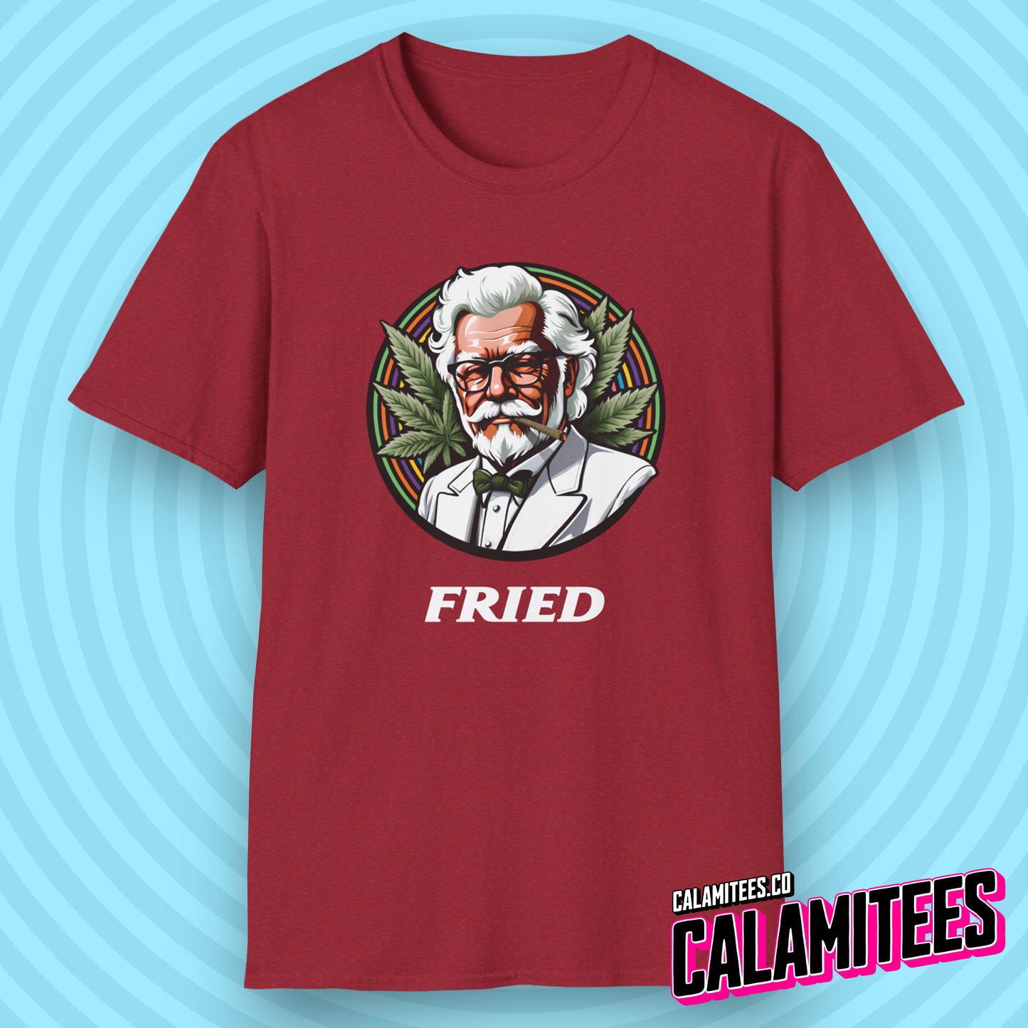 Fried KFC Parody Cannabis Stoned Colonel Sanders Graphic Tee For Weed and Food Lovers Funny T-Shirt