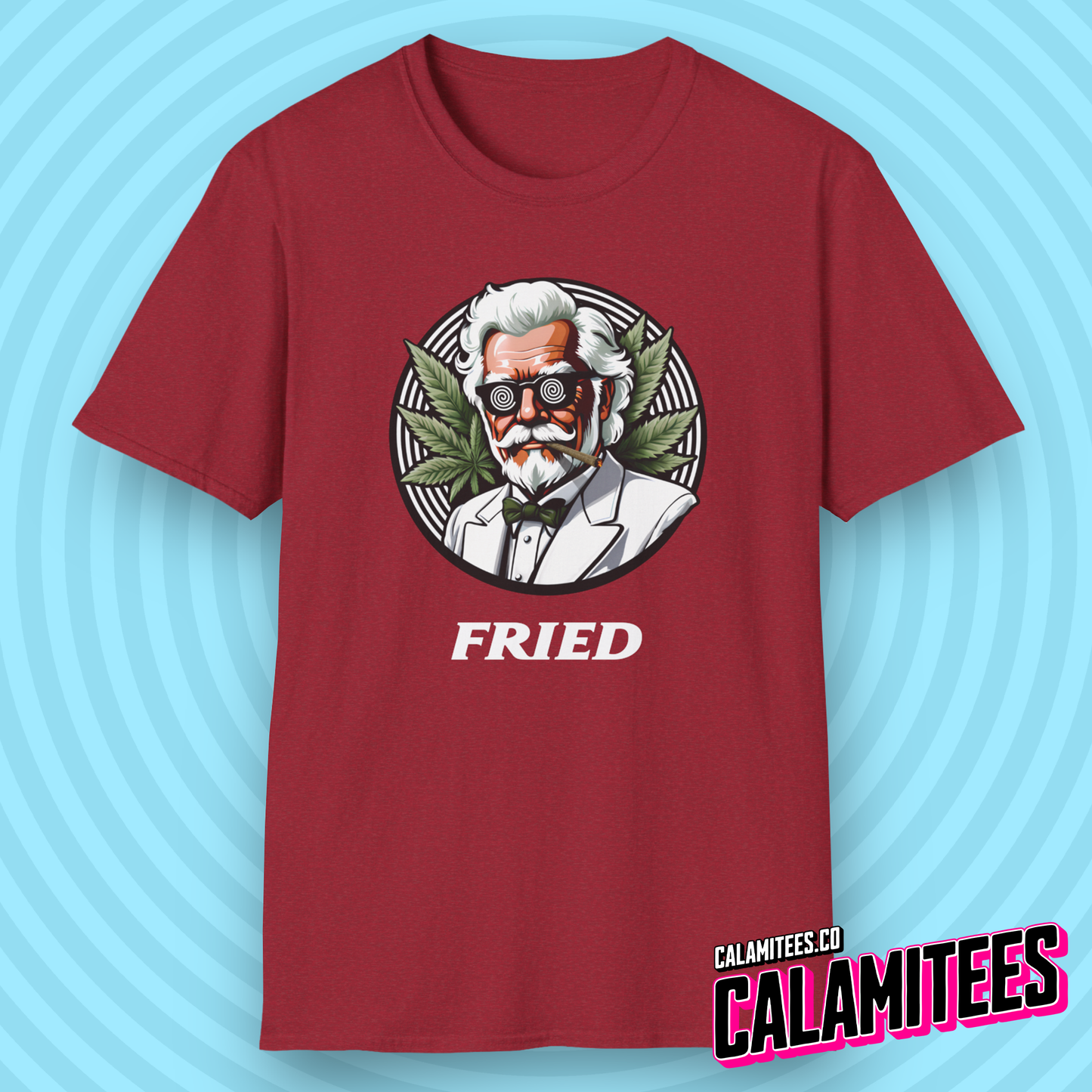 Fried KFC Parody Cannabis Stoned Colonel Sanders Graphic Tee For Weed and Food Lovers Funny T-Shirt