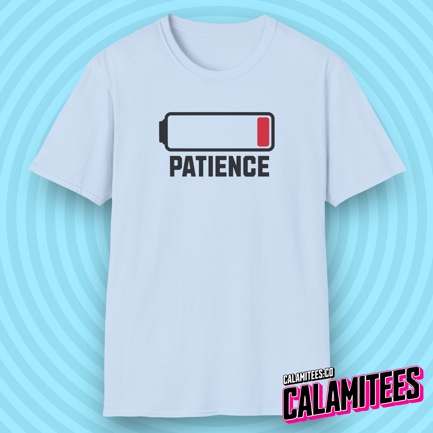 Running Out Of Patience funny low battery icon graphic tee sarcastic humor adulting t-shirt