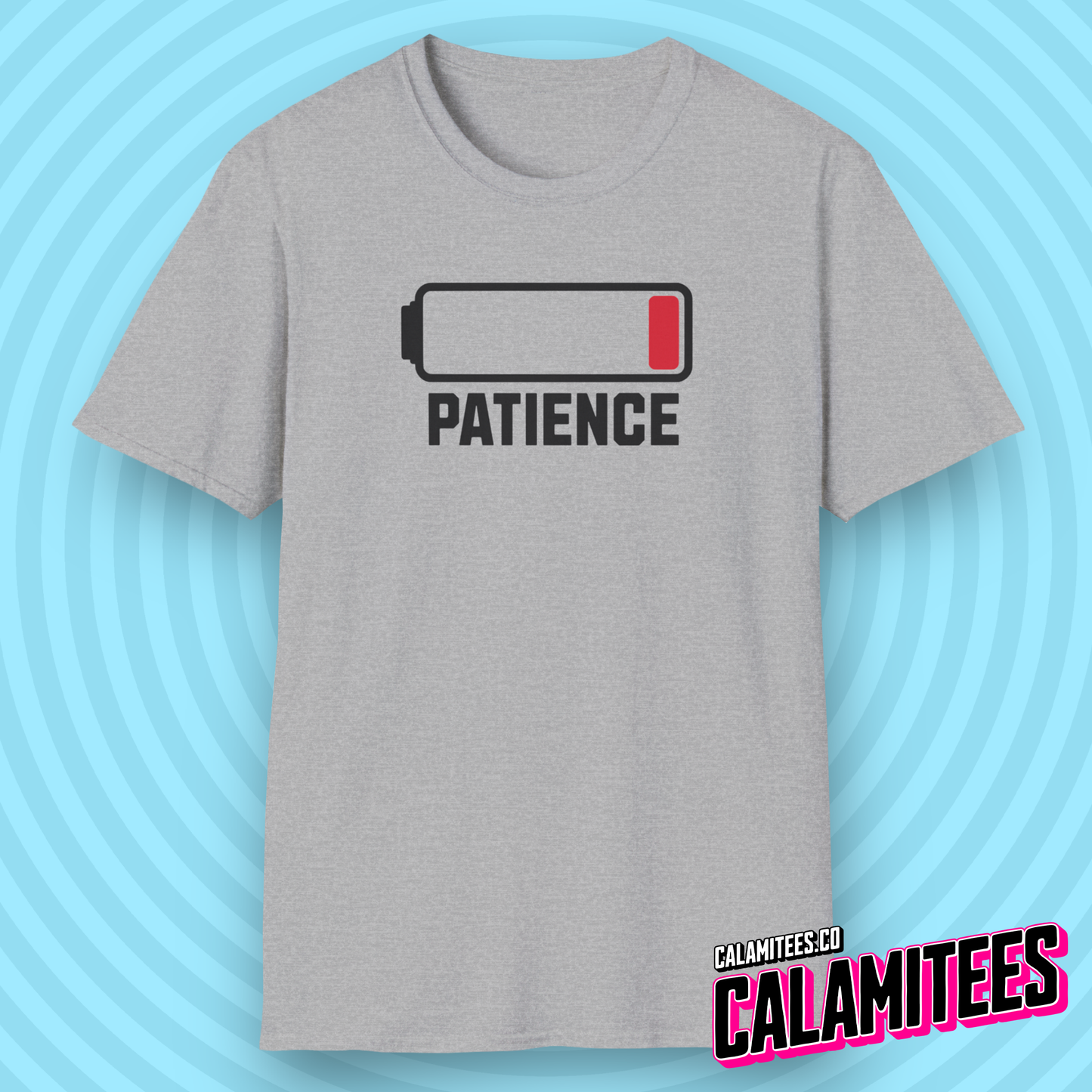 Running Out Of Patience funny low battery icon graphic tee sarcastic humor adulting t-shirt