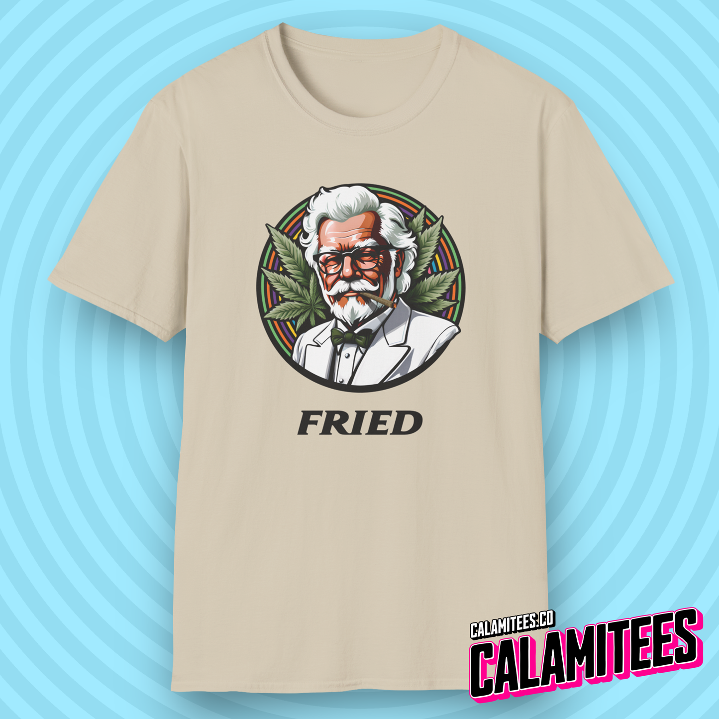 Fried KFC Parody Cannabis Stoned Colonel Sanders Graphic Tee For Weed and Food Lovers Funny T-Shirt