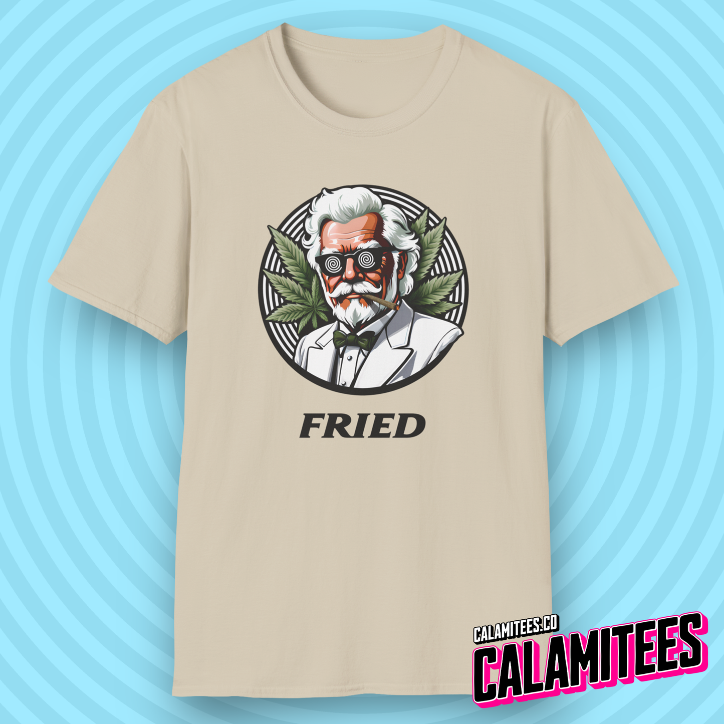 Fried KFC Parody Cannabis Stoned Colonel Sanders Graphic Tee For Weed and Food Lovers Funny T-Shirt