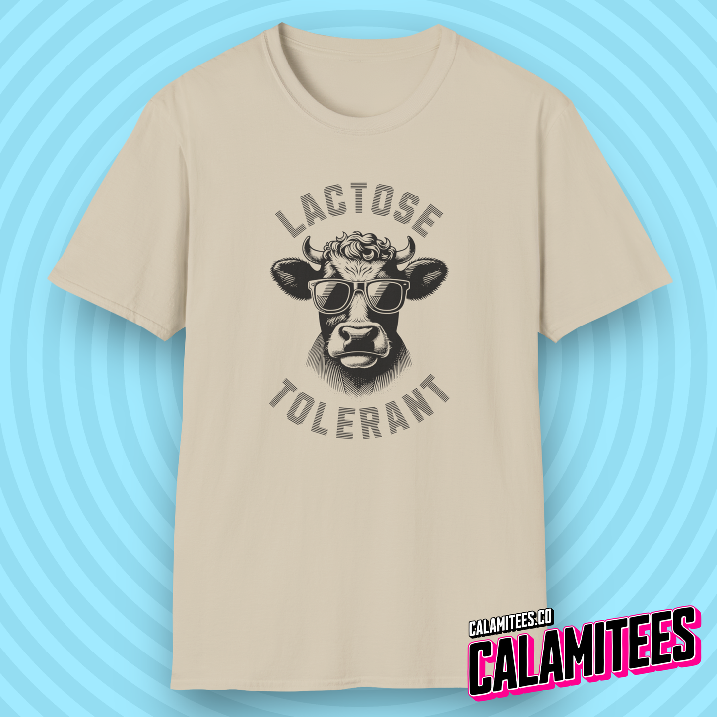 Lactose Tolerant - Cool Cow In Sunglasses Illustration Satire Joke Graphic Tee Funny T-Shirt