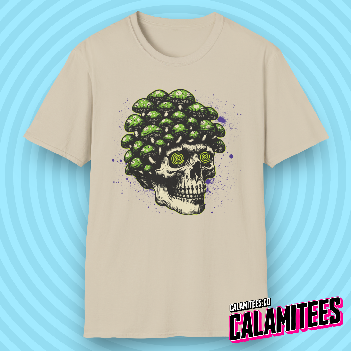 Trippy Skull Magic Mushroom Illustration Graphic Tee Tripping Psychedelic Art T-Shirt