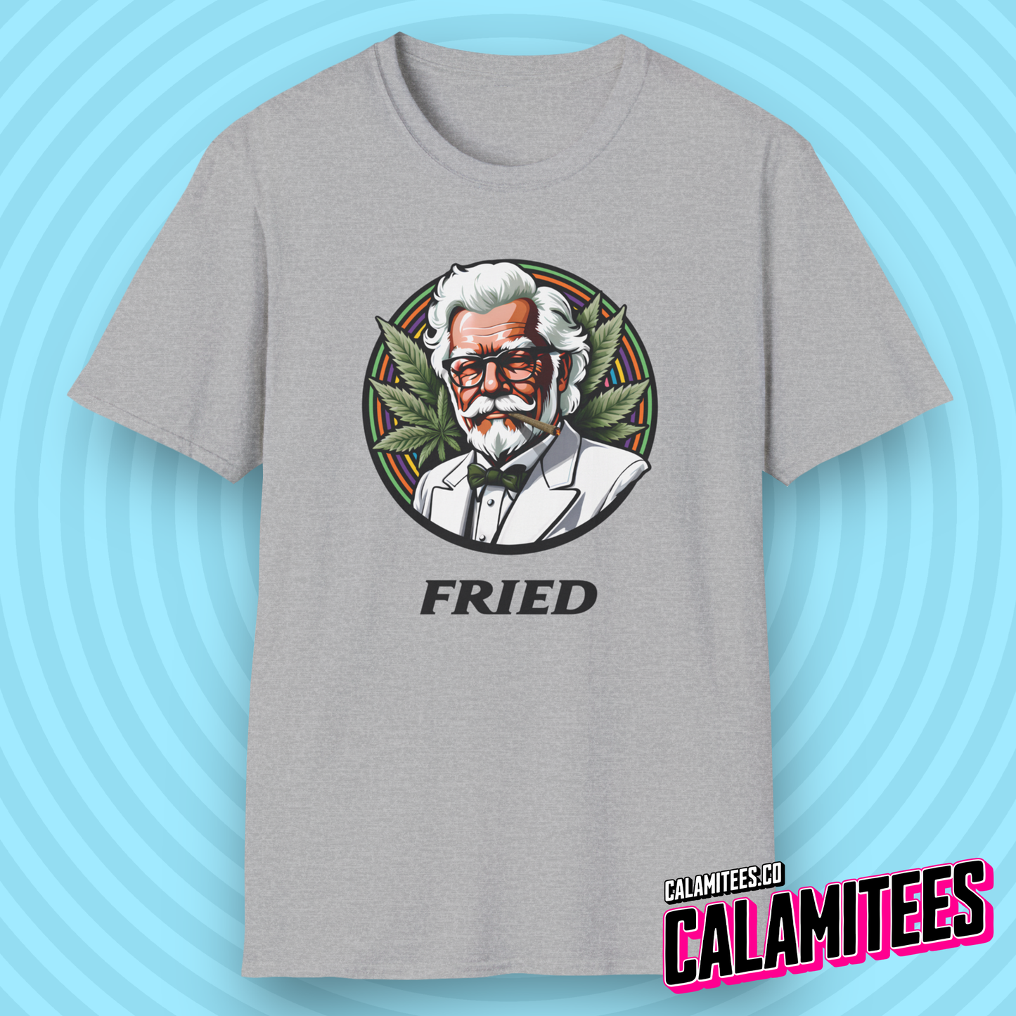 Fried KFC Parody Cannabis Stoned Colonel Sanders Graphic Tee For Weed and Food Lovers Funny T-Shirt