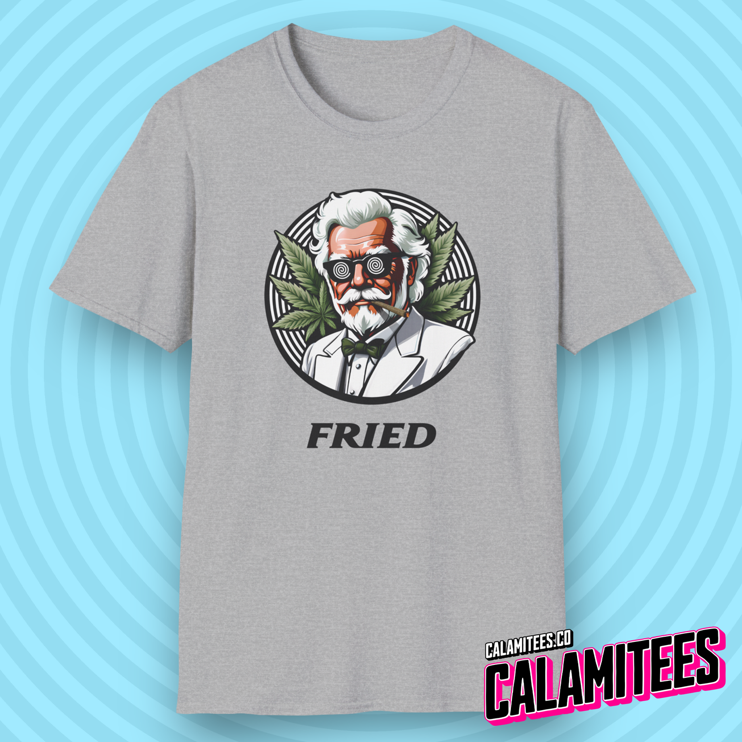 Fried KFC Parody Cannabis Stoned Colonel Sanders Graphic Tee For Weed and Food Lovers Funny T-Shirt