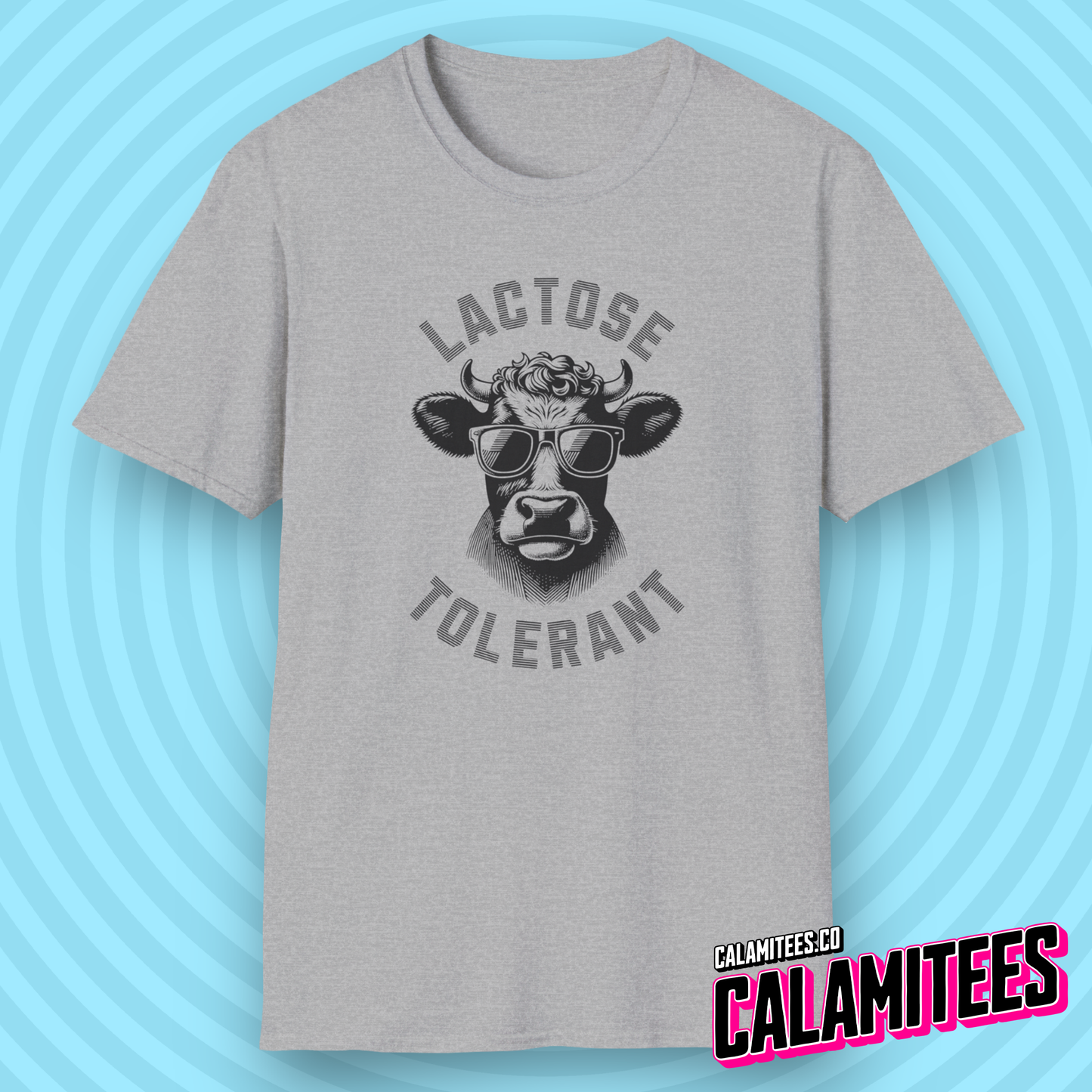 Lactose Tolerant - Cool Cow In Sunglasses Illustration Satire Joke Graphic Tee Funny T-Shirt