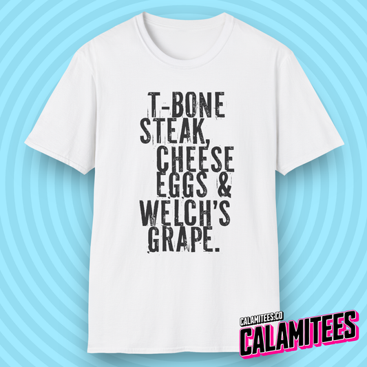 T-Bone Steak, Cheese Eggs & Welch's Grape Notorious BIG Lyrics Graphic Tee Biggie Smalls Hip-Hop Style T-Shirt