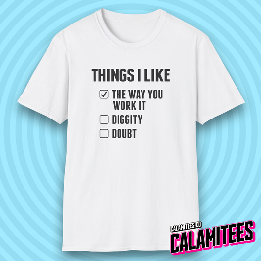 Things I Like Blackstreet No Diggity Parody Checklist T-Shirt