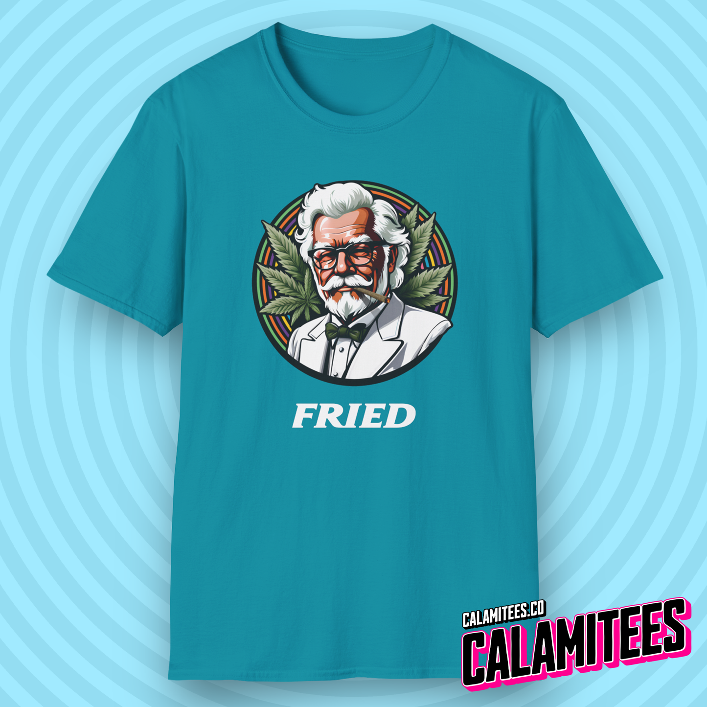 Fried KFC Parody Cannabis Stoned Colonel Sanders Graphic Tee For Weed and Food Lovers Funny T-Shirt