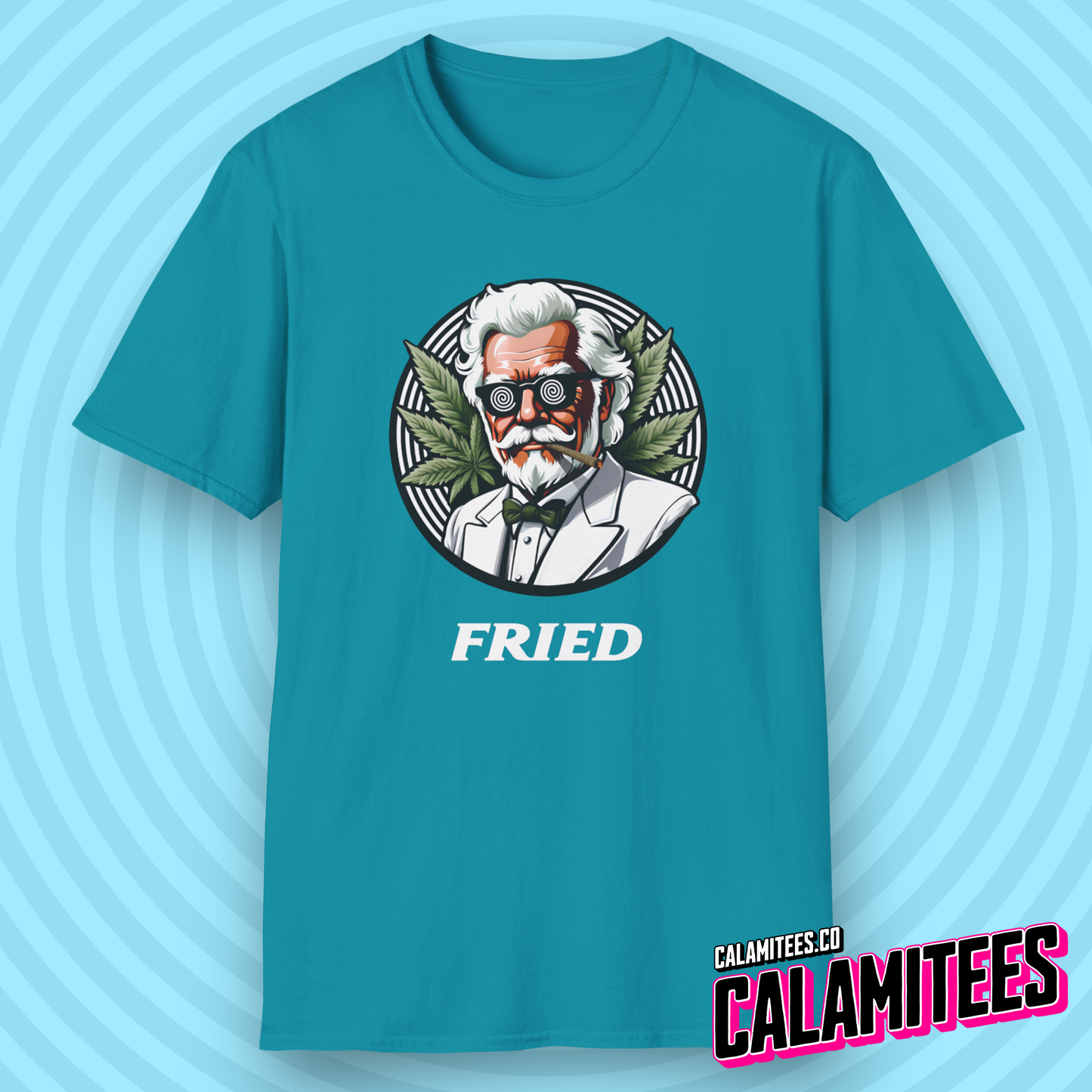 Fried KFC Parody Cannabis Stoned Colonel Sanders Graphic Tee For Weed and Food Lovers Funny T-Shirt