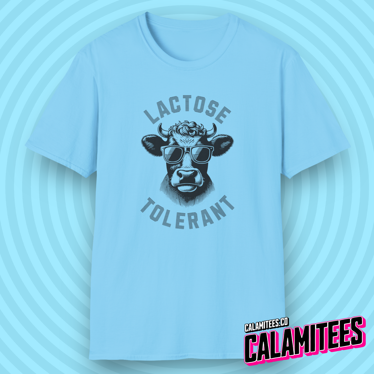Lactose Tolerant - Cool Cow In Sunglasses Illustration Satire Joke Graphic Tee Funny T-Shirt