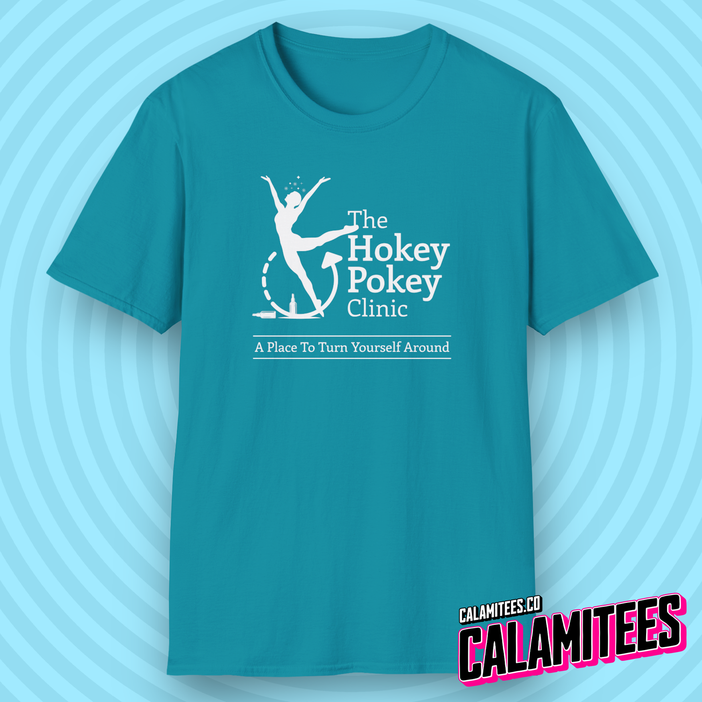 The Hokey Pokey Clinic A Place to Turn Yourself Around Rehab Joke Parody Logo Graphic Tee Funny T-Shirt