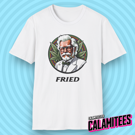 Fried KFC Parody Cannabis Stoned Colonel Sanders Graphic Tee For Weed and Food Lovers Funny T-Shirt