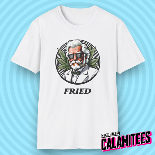 Fried KFC Parody Cannabis Stoned Colonel Sanders Graphic Tee For Weed and Food Lovers Funny T-Shirt