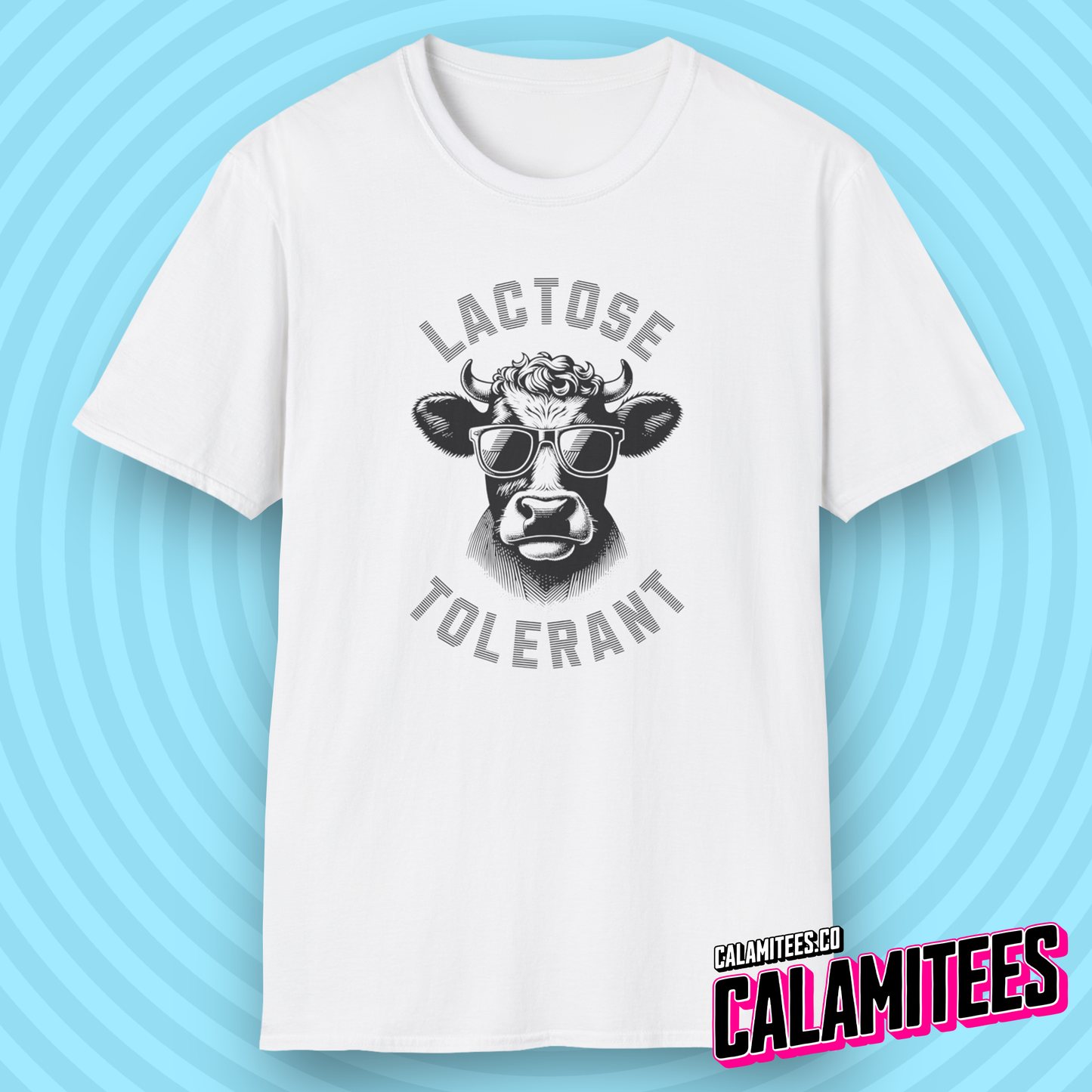 Lactose Tolerant - Cool Cow In Sunglasses Illustration Satire Joke Graphic Tee Funny T-Shirt