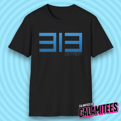 313 Detroit Motor City Area Code Modern Text T-Shirt