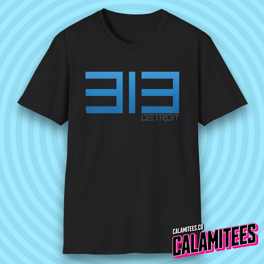 313 Detroit Motor City Area Code Modern Text T-Shirt