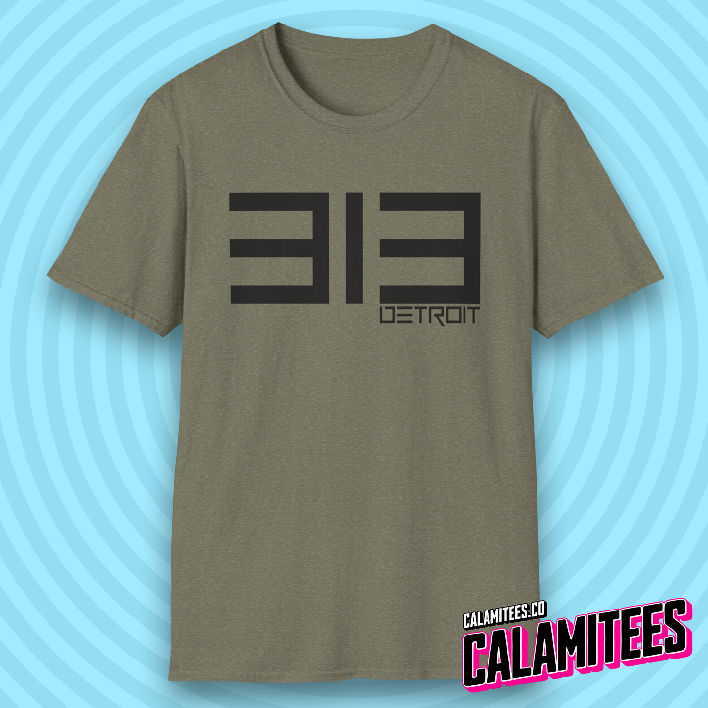 313 Detroit Motor City Area Code Modern Text T-Shirt