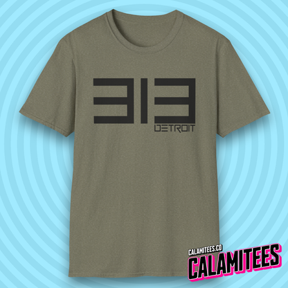 313 Detroit Motor City Area Code Modern Text T-Shirt
