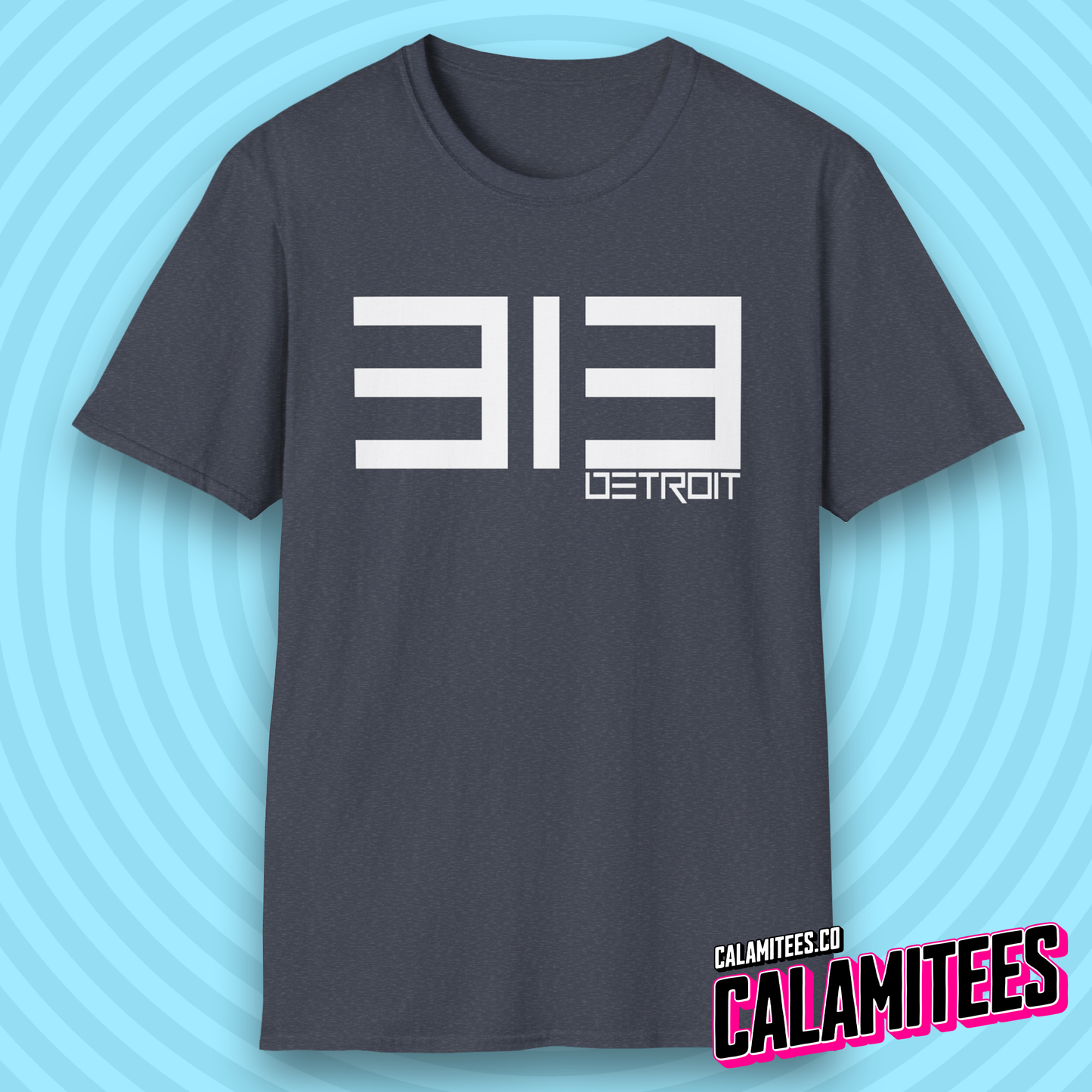313 Detroit Motor City Area Code Modern Text T-Shirt