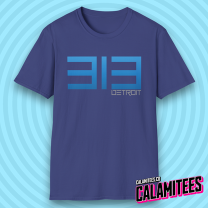 313 Detroit Motor City Area Code Modern Text T-Shirt