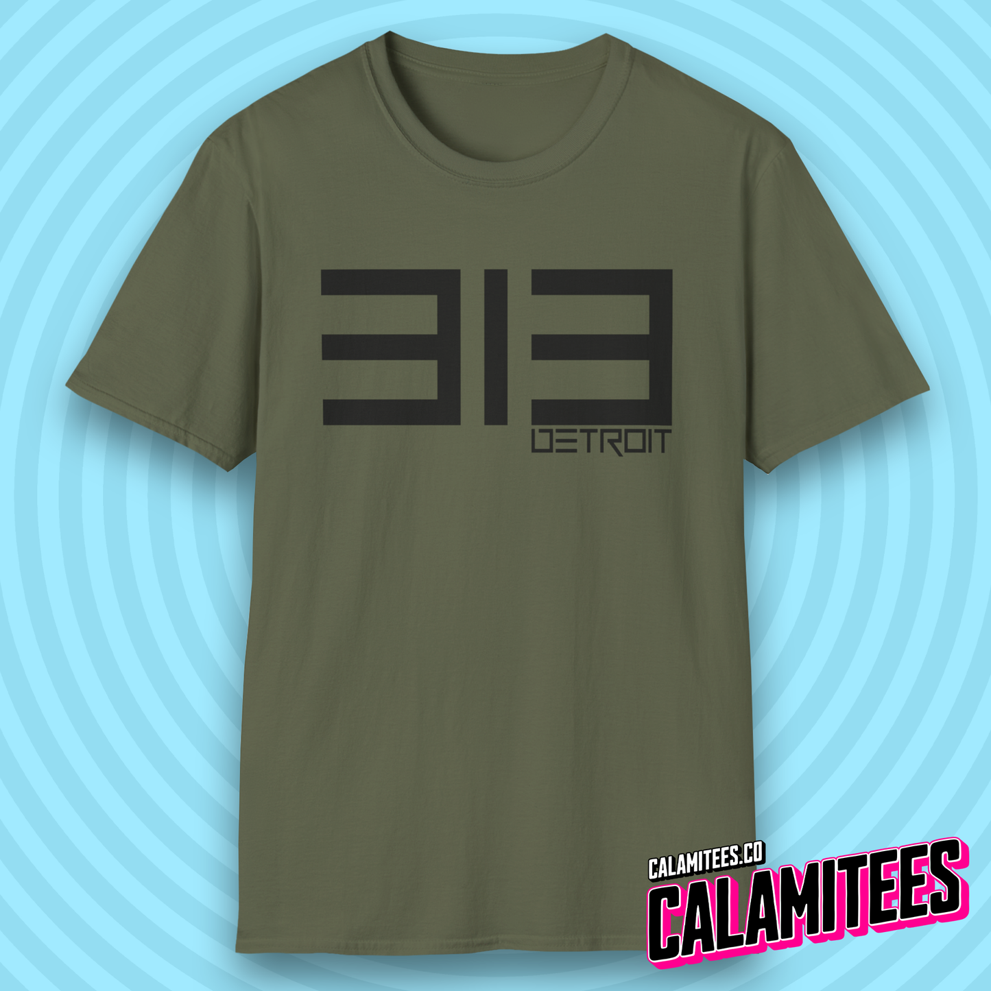 313 Detroit Motor City Area Code Modern Text T-Shirt