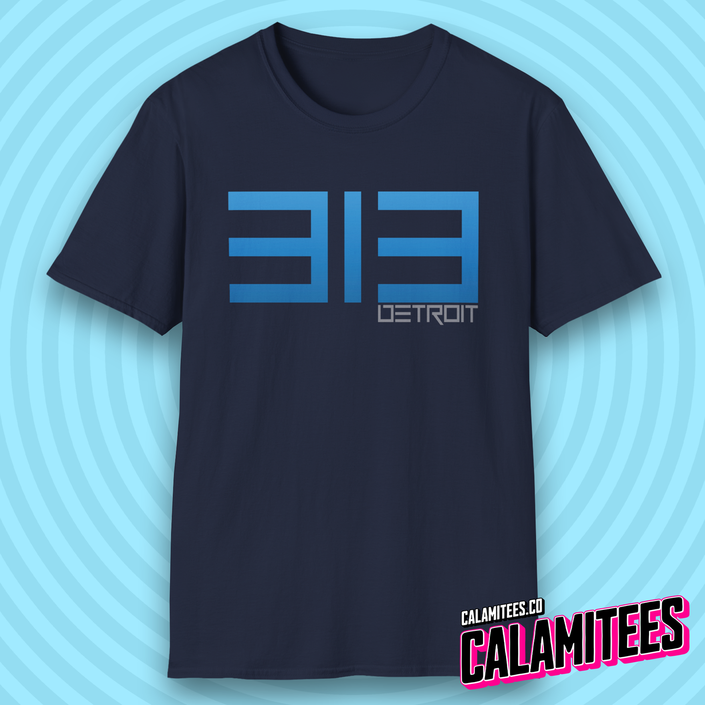 313 Detroit Motor City Area Code Modern Text T-Shirt