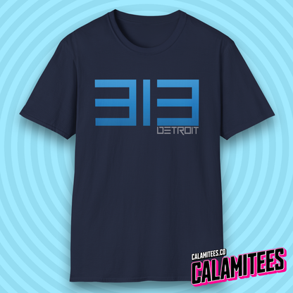 313 Detroit Motor City Area Code Modern Text T-Shirt