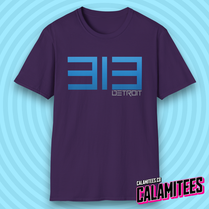 313 Detroit Motor City Area Code Modern Text T-Shirt
