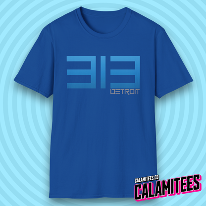 313 Detroit Motor City Area Code Modern Text T-Shirt