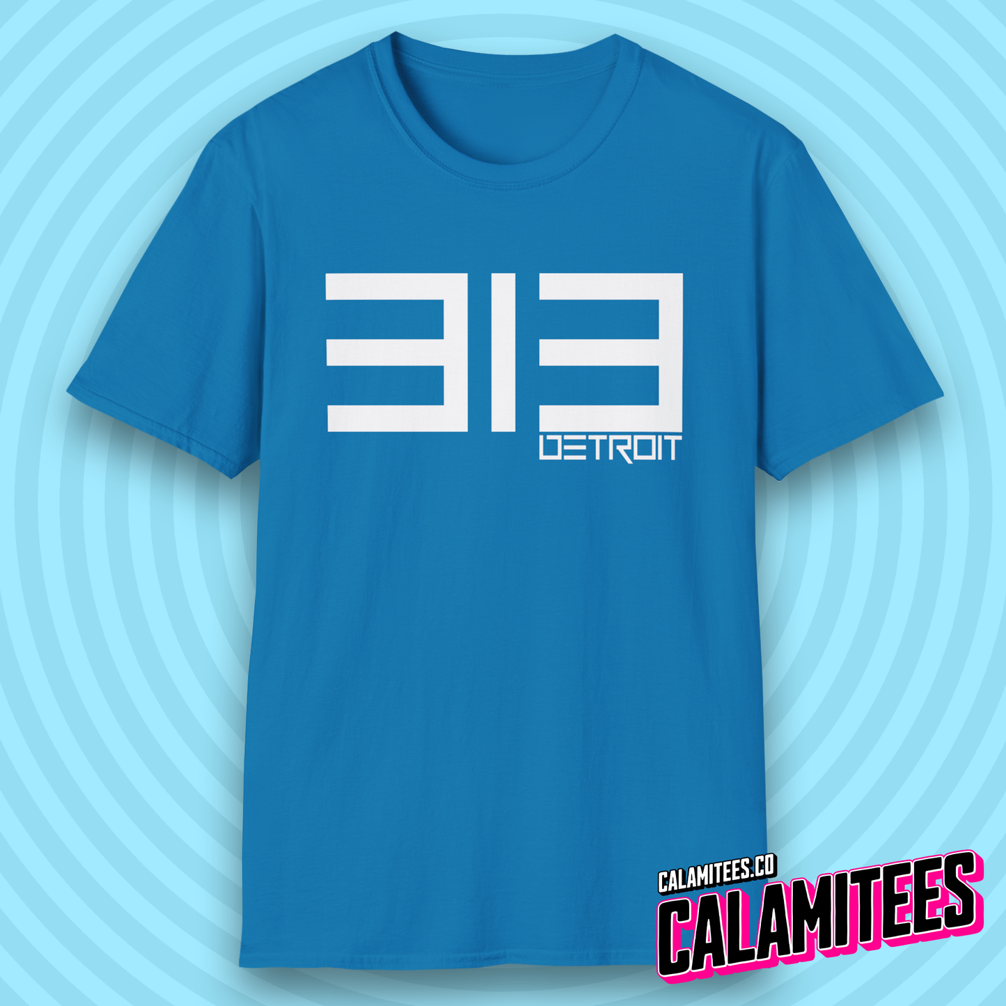 313 Detroit Motor City Area Code Modern Text T-Shirt