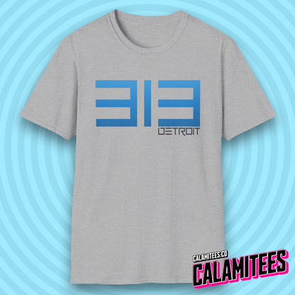 313 Detroit Motor City Area Code Modern Text T-Shirt