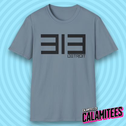 313 Detroit Motor City Area Code Modern Text T-Shirt