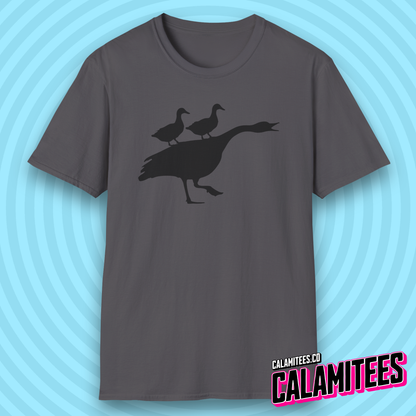 Duck Duck Goose Two Ducks Riding a Honking Goose Funny T-Shirt